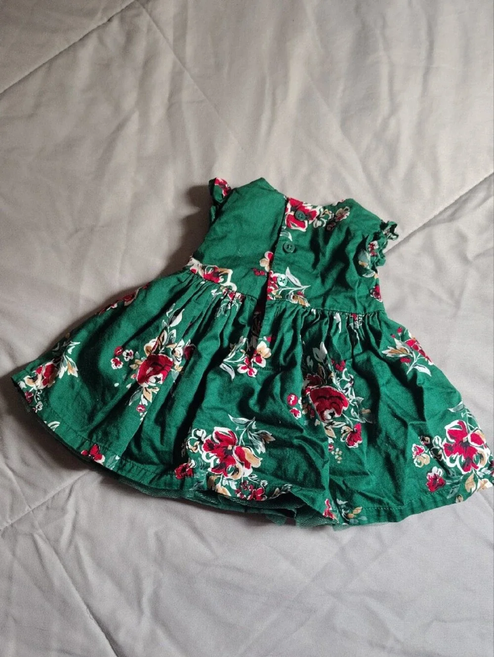 Carter's Green Floral Dress with Red and Cream Flowers